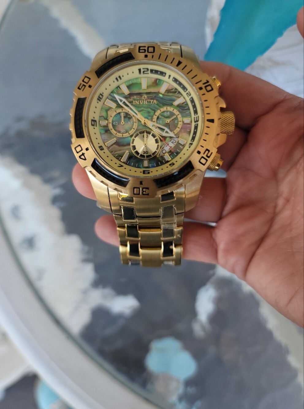 Gold Men's InvictaChronograph Watch with Iridescent Dial - Picture 6 of 6